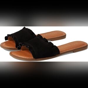 Jack Rogers Rosie Ruffle Black Suede slide sandals sz 10 new